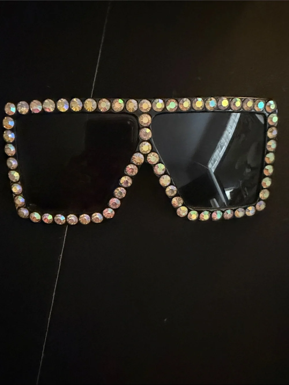 Crystal-Embellished Black Shield Sunglasses